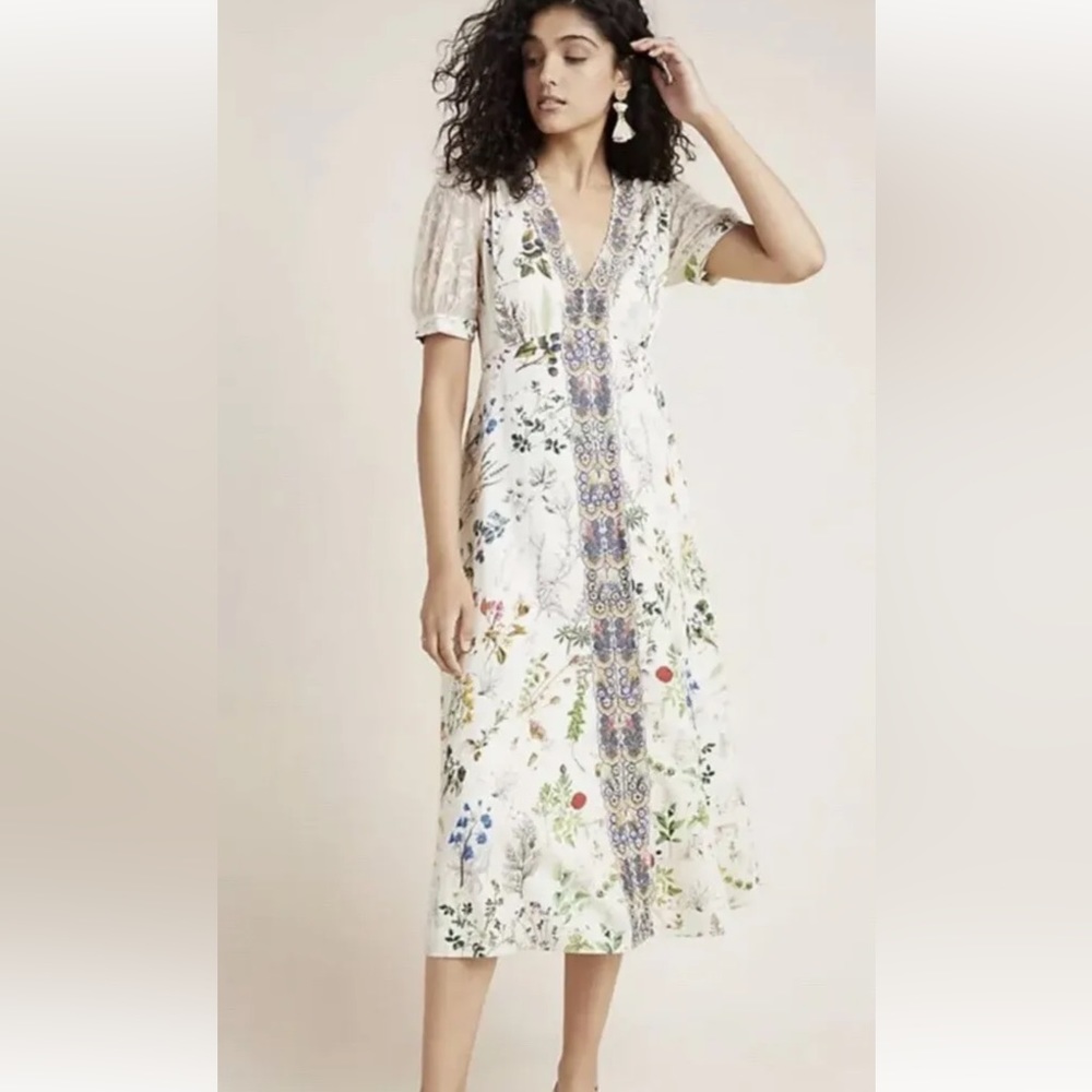 Anthropologie Geisha Designs white embroidered dress Donna Floral XSP 0P